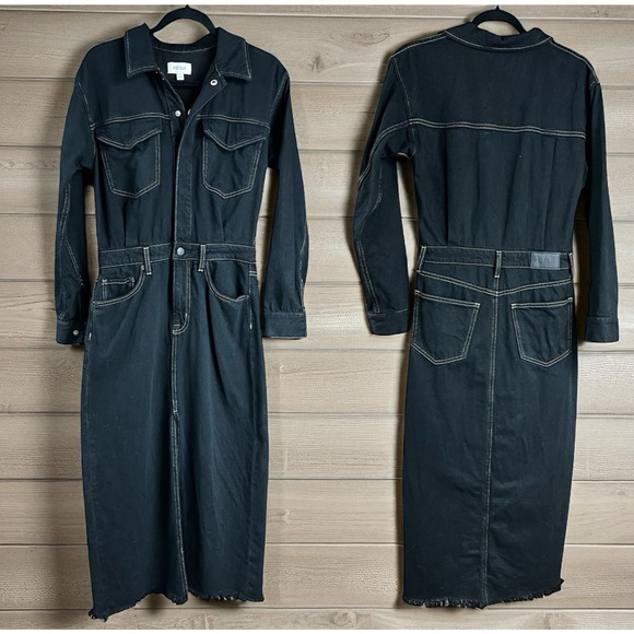 pistola Dresses & Skirts - Pistola Women's Amira Long Sleeve Denim Jean Sheath Midi Dress In Noir Size S